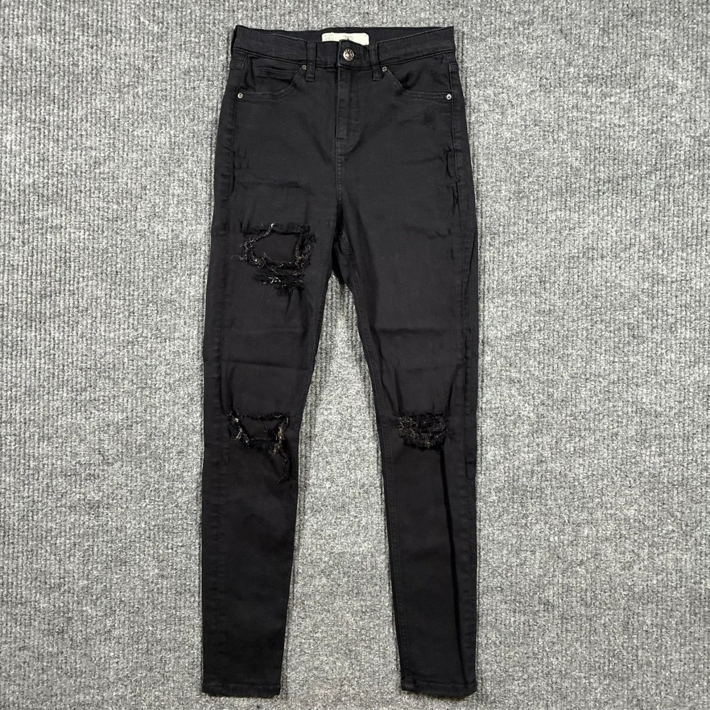 Topshop Moto Jamie Womens Skinny Jeans Size‎ W28 L32 Black Distressed Stretch